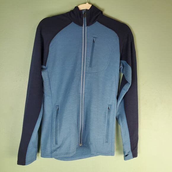 Icebreaker Men's Blue Quantum Long Sleeve Full Zip Hood Size Small - Picture 1 of 7